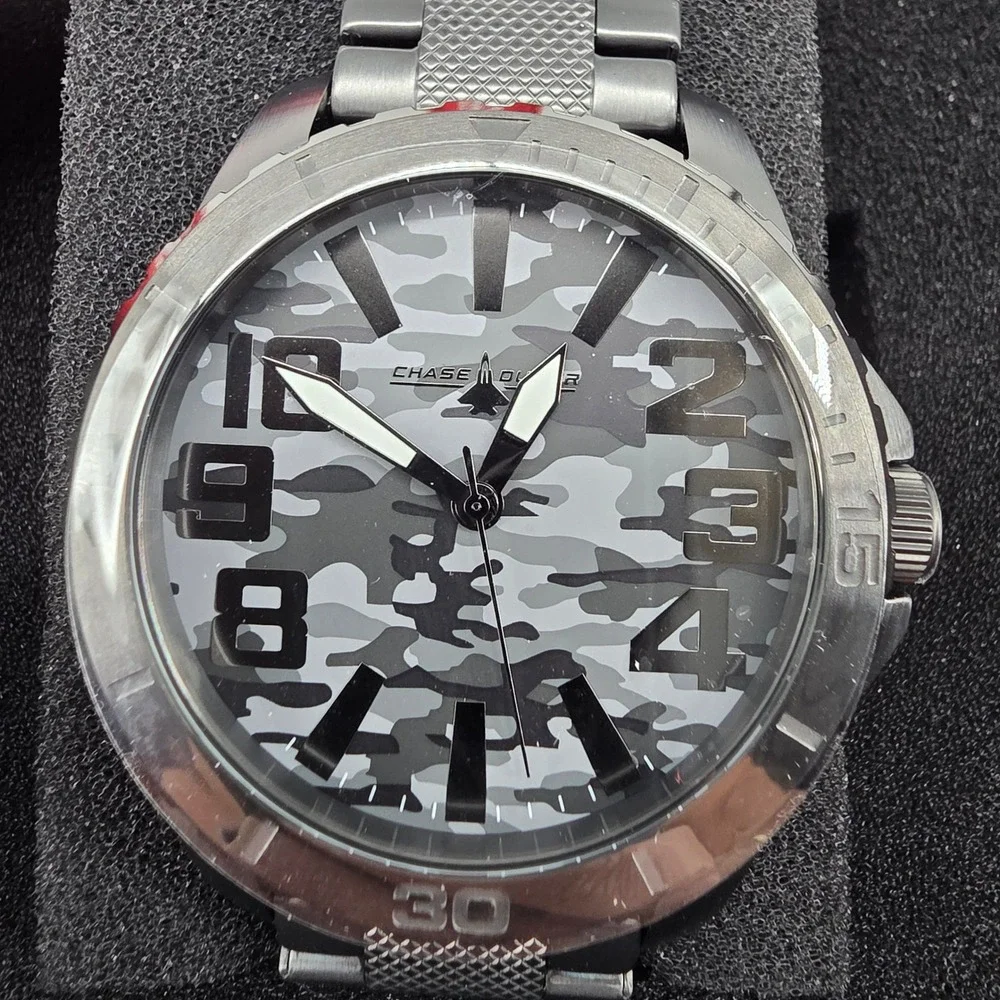 Chase-Durer Mens Camouflage Dial Gunmetal Stainless Steel Military Watch New